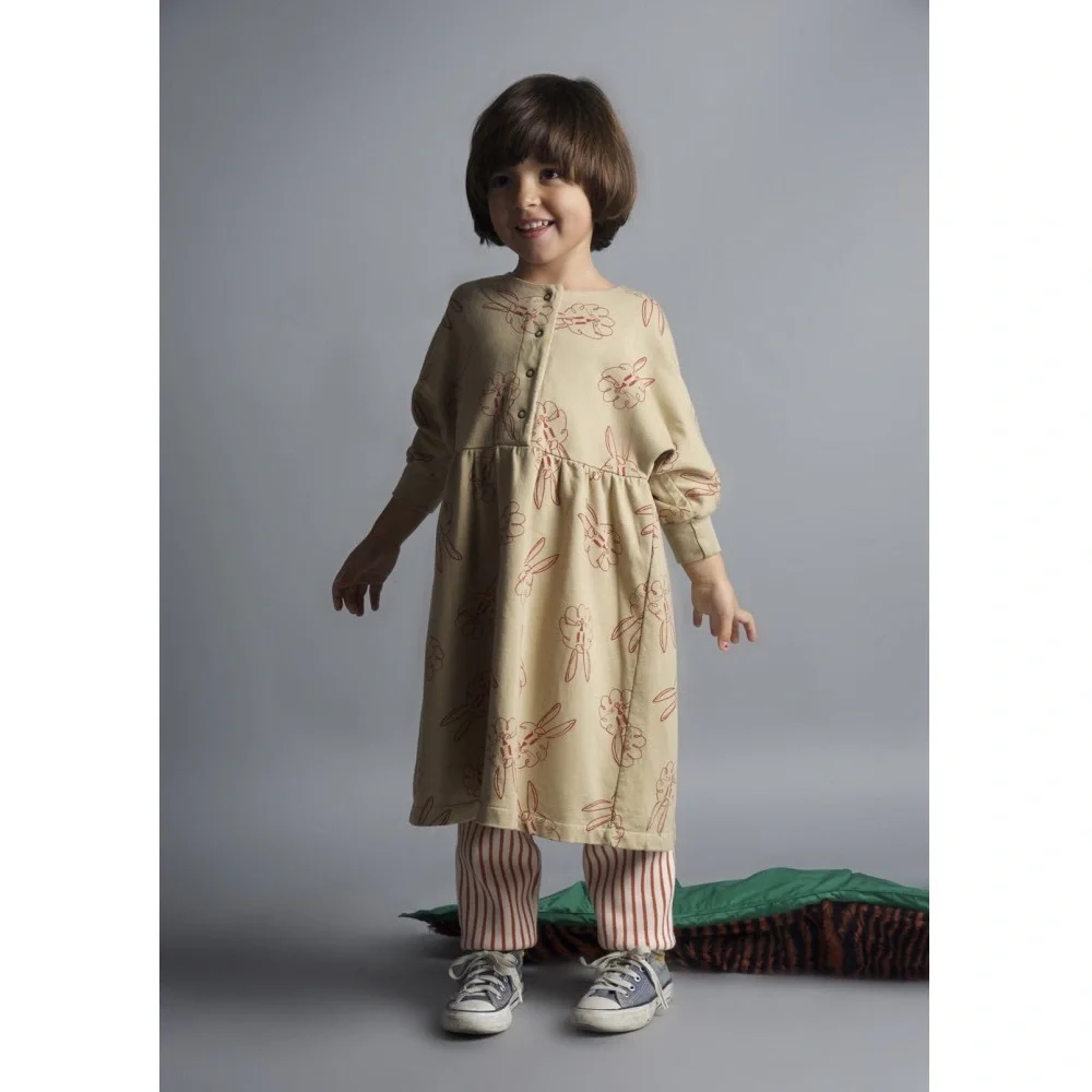 Bobo Choses Fleece Bunnies Dress - Sand/Red - Size 18/24M - Picture 3 of 6
